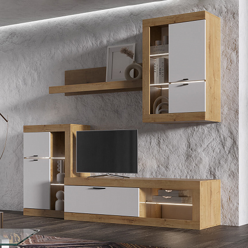 Гостиная ПРАГА №2 Дуб вотан/Белый гладкий