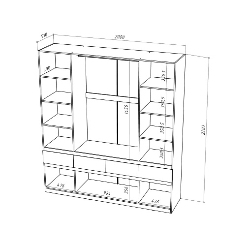 Шкаф НК PIANO 4-х створчатый с зеркалом Кашемир/Каштан