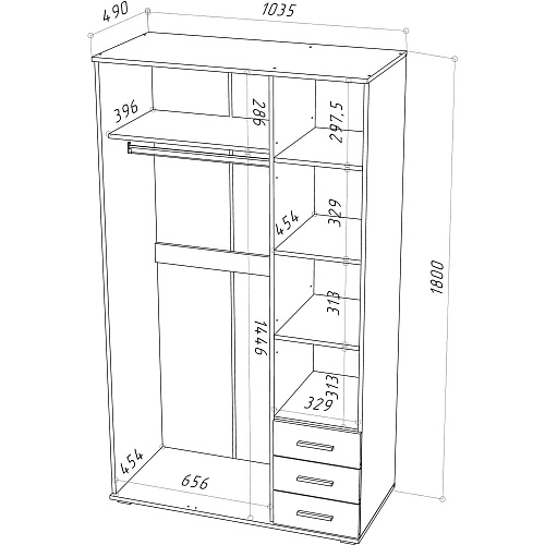 Шкаф НК FUN ШК-3Д Дуб вотан/Белый