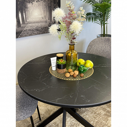 Стол обеденный Kenner R900 черный/керамика мрамор черный
