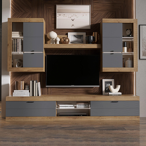 Гостиная ПРАГА №3 Дуб вотан/Графит софт