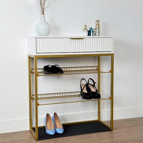 Обувница Вельвет белое дерево/золото