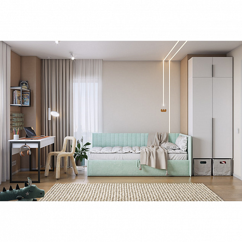 Набор детской мебели Баско К1 белое дерево/черный муар/мята (велюр)