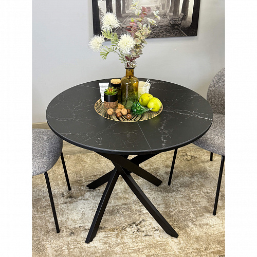 Стол обеденный Kenner R900 черный/керамика мрамор черный