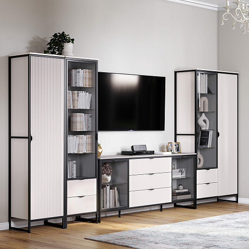 Комод Нора-2 2 двери и 3 ящика с витринами Персидский жемчуг