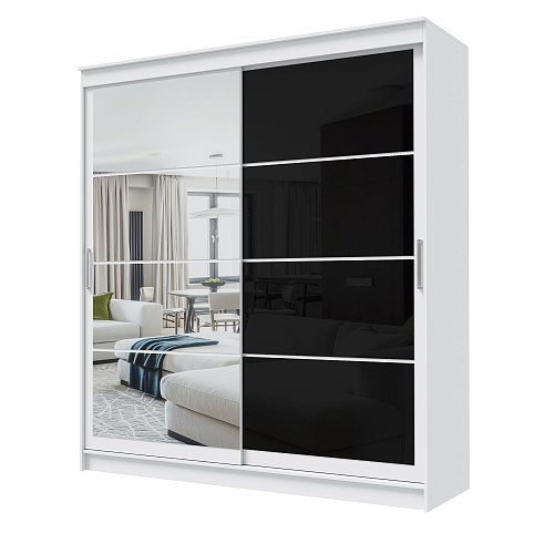 Шкаф-купе ГРАНД 1 2,0 Белый гладкий/Зеркало/Лакобель черный