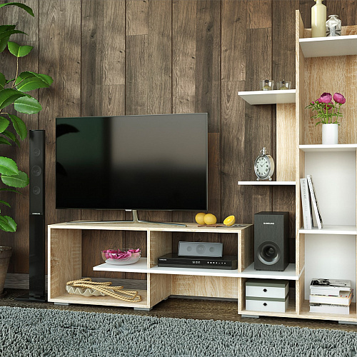 Тумба ТВ Глосса дуб сонома/белый