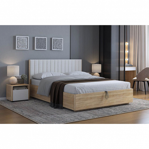 Кровать с подъемным механизмом Юлия 160х200 дуб сонома/белый(плюш)