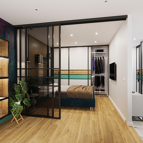 Раздвижные перегородки в проем 3200х2600 черный/стекло бронза