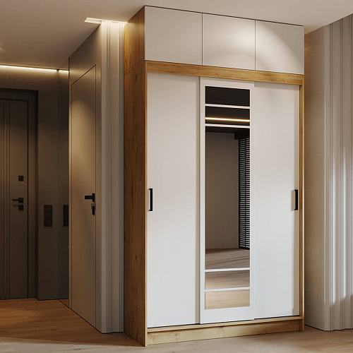 Шкаф-купе БРУНО 3 с антресолью Дуб вотан/Белый гладкий