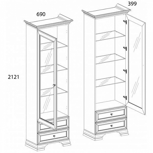 Шкаф с витриной 1V2S TIFFANY Белый