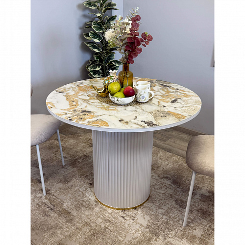 Стол обеденный Kenner LD1000 белый/керамика гранит золотой глянец