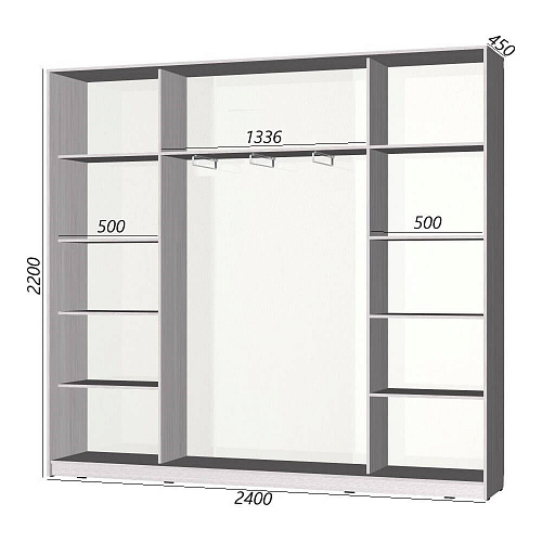 Шкаф-купе Старт 3-дверный с 3-мя зеркалами 2400 (высота 2200, глубина 450)