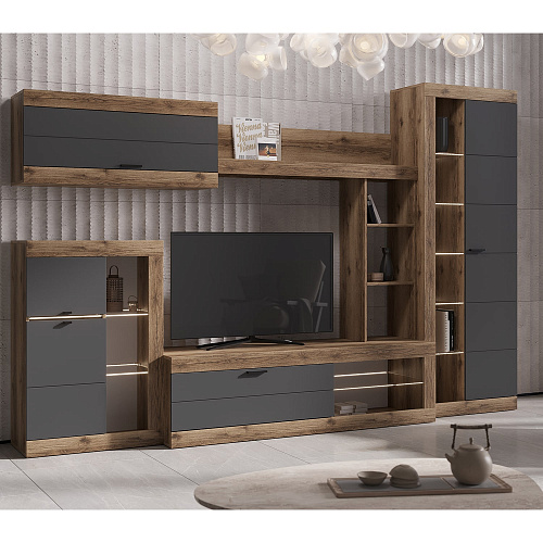 Гостиная ПРАГА №1 Дуб делано/Графит софт