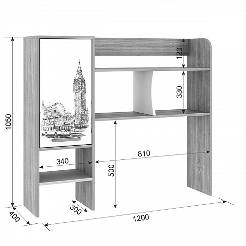 Надстройка стола компьютерного Лайт-1 1200 дуб сонома/белый