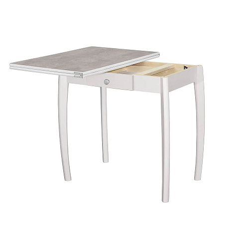 Стол обеденный раскладной нога бочонок Снег/Бетао матовый