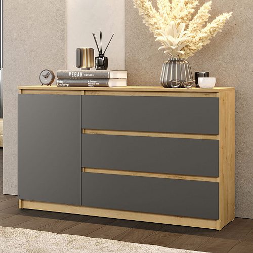 Комод ВЕГА 1Д-3Я Дуб Вотан/Графит