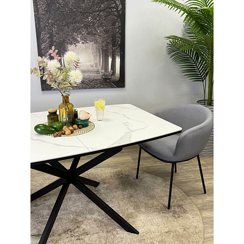 Стол обеденный Kenner BR1300 черный/керамика GLORIA WHITE