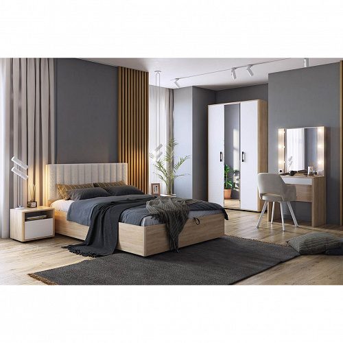 Кровать с подъемным механизмом Юлия 140х200 дуб сонома/белый (плюш)