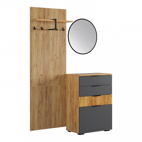 Прихожая К3  дуб крафт золотой/графит/черный