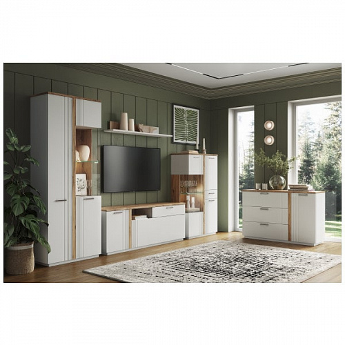 Шкаф с витриной MATEO 1V1D L Белый/Дуб наварра