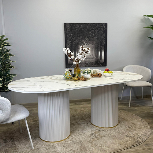 Стол обеденный Kenner LD2000 белый/керамика мрамор золотой