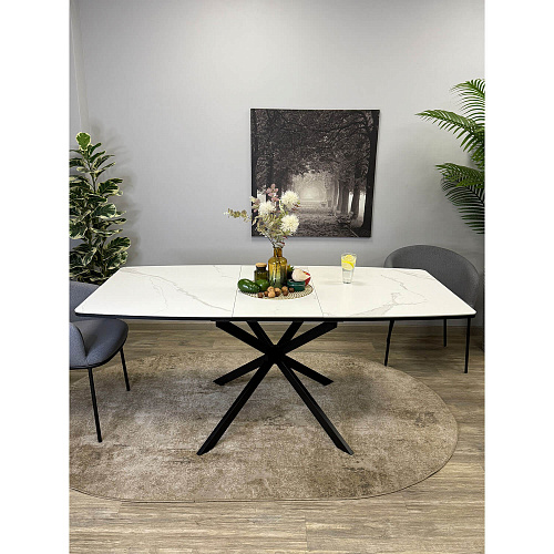 Стол обеденный Kenner BR1300 черный/керамика GLORIA WHITE