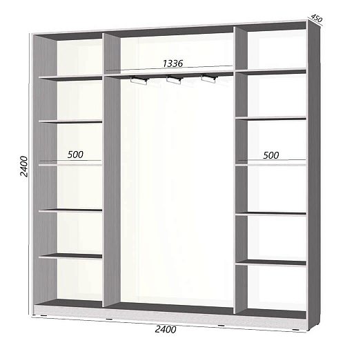Шкаф-купе Старт 3-дверный с зеркалом и 2 ЛДСП со вставками 2400 (высота 2400, глубина 450)