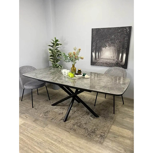 Стол обеденный Kenner DF1550 черный/керамика мрамор серый глянец