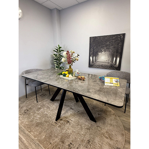 Стол обеденный Kenner DL1600 черный/керамика мрамор серый глянец