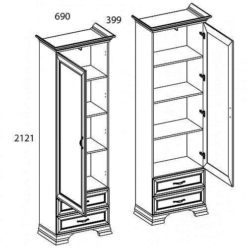Шкаф 1D2S TIFFANY Вудлайн кремовый