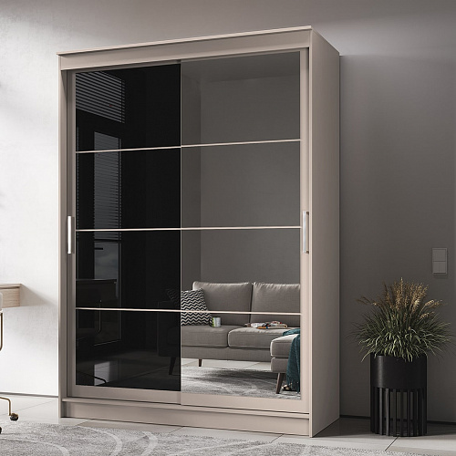 Шкаф-купе ГРАНД 1 1,6 Сатин/Зеркало/Лакобель черный