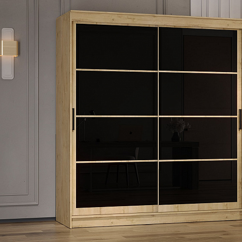 Шкаф-купе ГРАНД 1 2,0 Дуб вотан/Лакобель черный