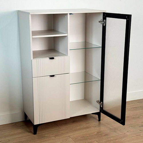 Комод Рич 2 со стеклом кашемир/фрапучино матовый/черный