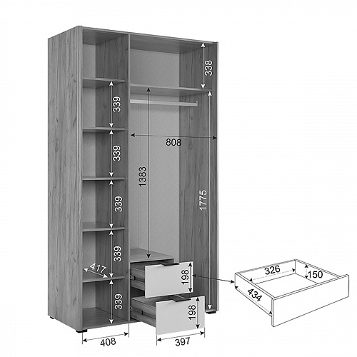 Шкаф трехдверный Адам с зеркалом дуб крафт золотой/графит