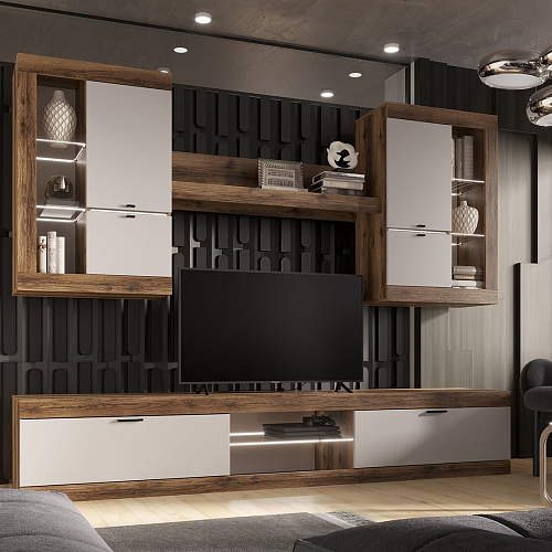 Гостиная ПРАГА №3 Дуб делано/Белый гладкий