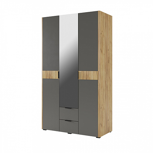 Шкаф трехдверный Адам с зеркалом дуб крафт золотой/графит