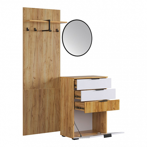 Прихожая К3 дуб крафт золотой/белое дерево/черный