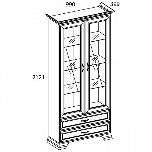 Шкаф с витриной 2V2S TIFFANY Вудлайн кремовый