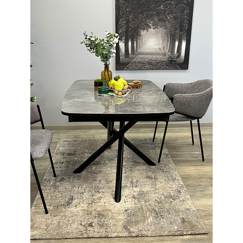 Стол обеденный Kenner DF1250 черный/керамика мрамор серый глянец