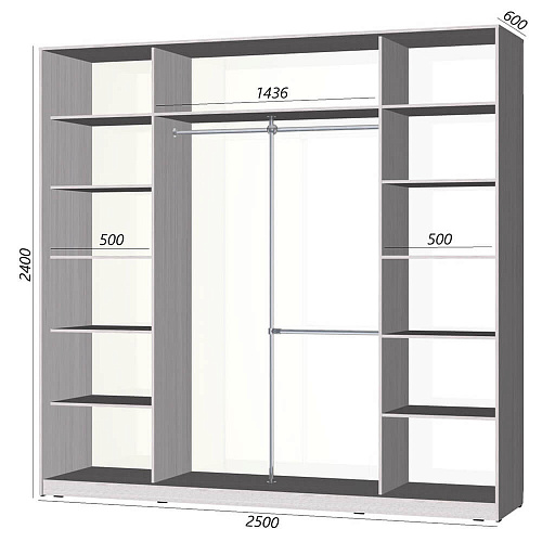 Шкаф-купе Старт 3-дверный без зеркала со вставками 2500 (высота 2400, глубина 600)