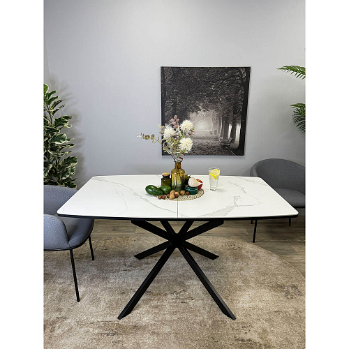 Стол обеденный Kenner BR1300 черный/керамика GLORIA WHITE