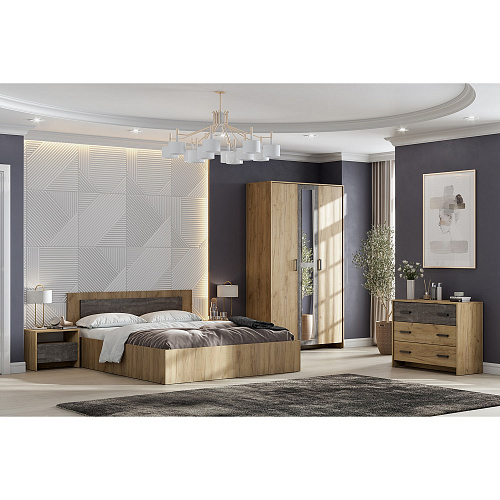 Кровать МСП1 1400х2000 Дуб Золотой/Камень Тёмный