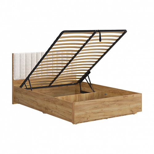 Кровать с подъемным механизмом Юлия 140х200 дуб крафт золотой/белый(плюш)