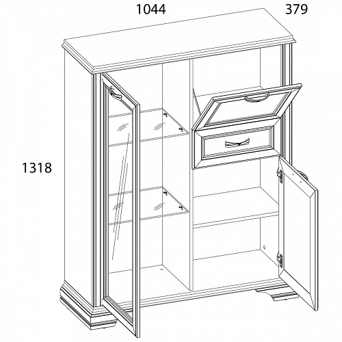 Шкаф с витриной 1V2D1S MONAKO Сосна винтаж/дуб анкона