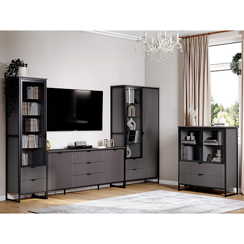 Тумба Нора 2 двери и 2 ящика с витринами Металл Бруклин/Графит