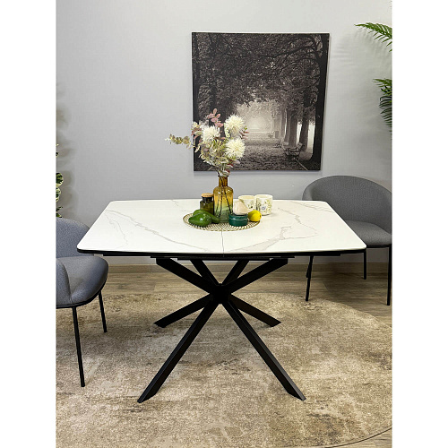Стол обеденный Kenner BR1200 черный/керамика GLORIA WHITE