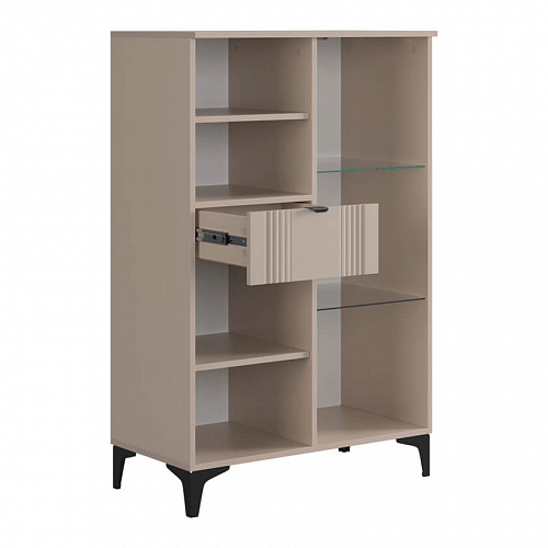 Комод Рич 2 со стеклом кашемир/фрапучино матовый/черный