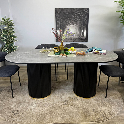 Стол обеденный Kenner LD2000 черный/керамика мрамор серый