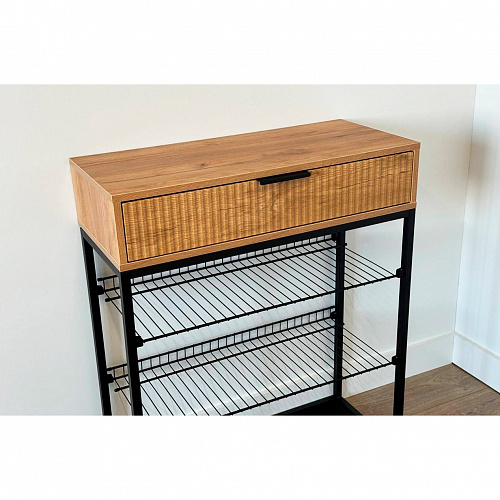 Обувница Вельвет дуб крафт золотой/черный муар